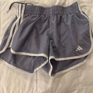 Adidas Gray Athletic Shorts with White Trim and Moisture-Wicking Fabric